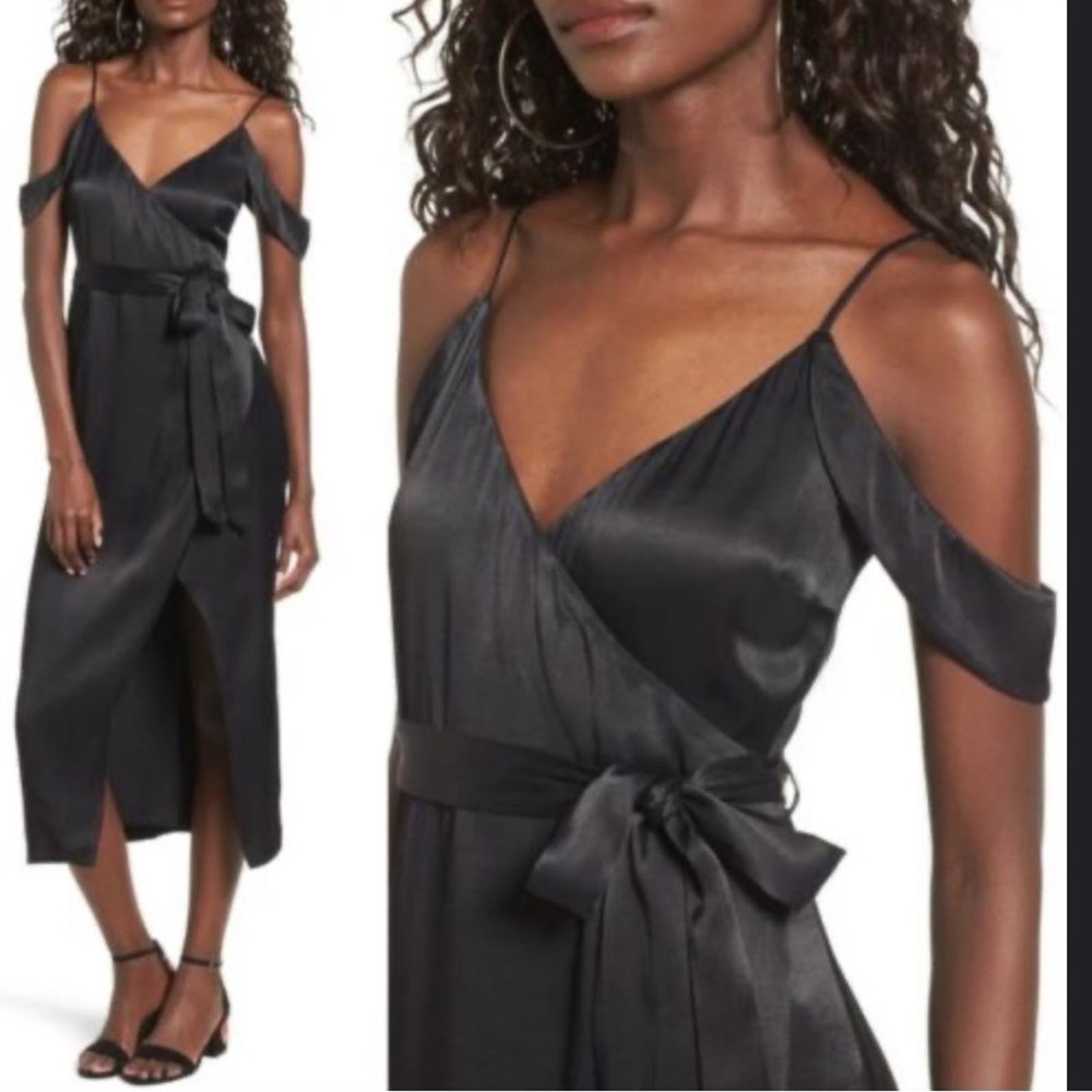 Bardot Black Leah Satin Midi Dress Size 6 MISSING BELT